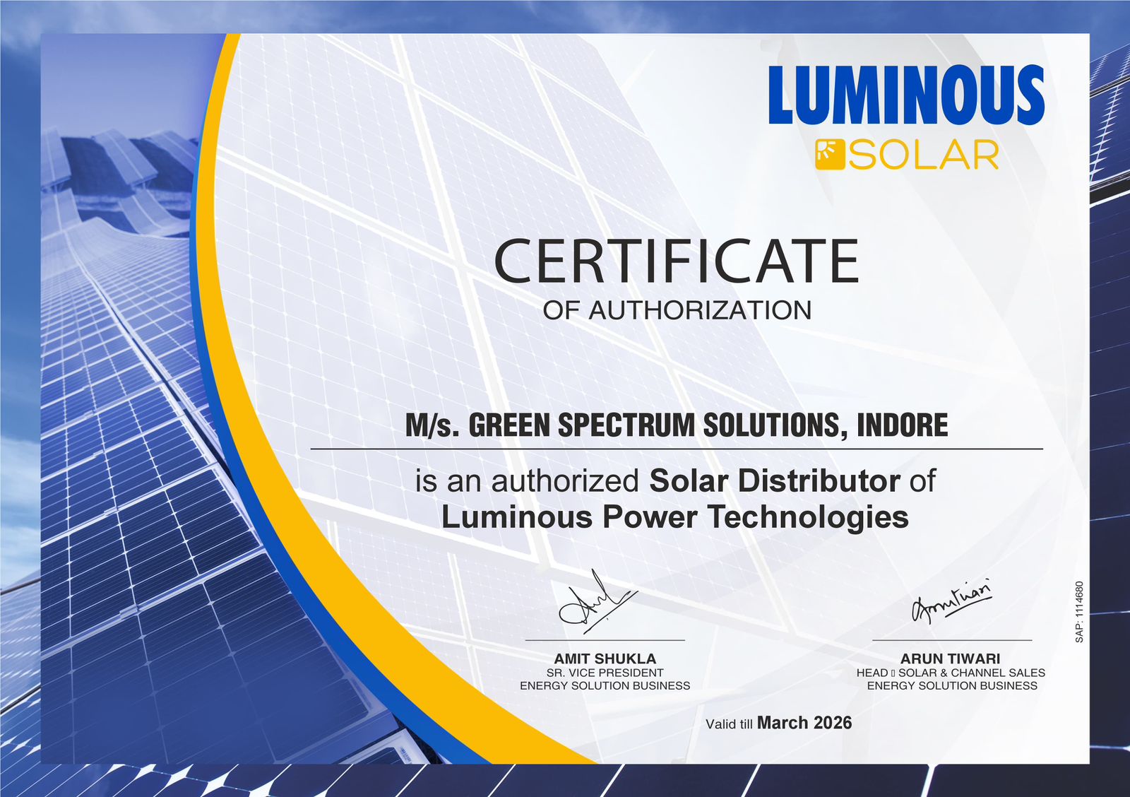 Luminous Solar Certificate
